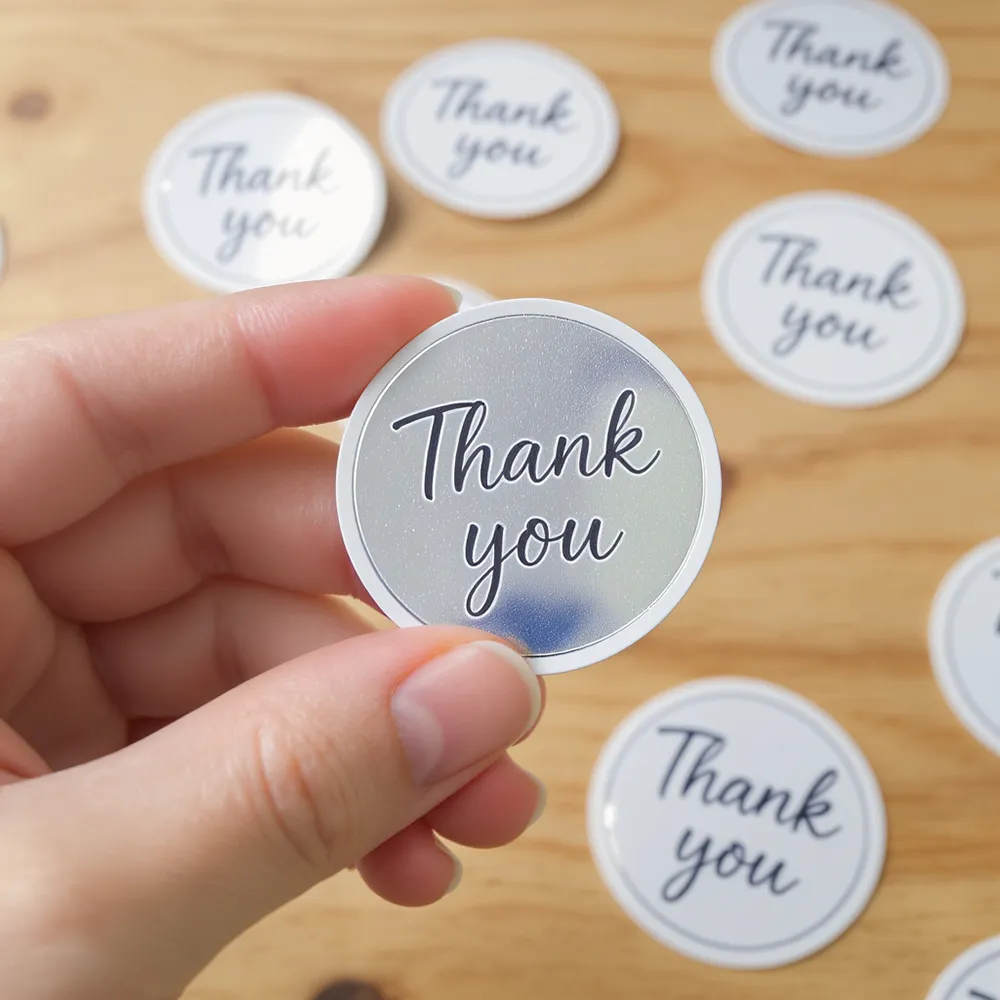 Round Silver Stickers With White Ink