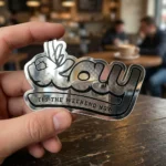 Silver mirror-finish die cut logo sticker