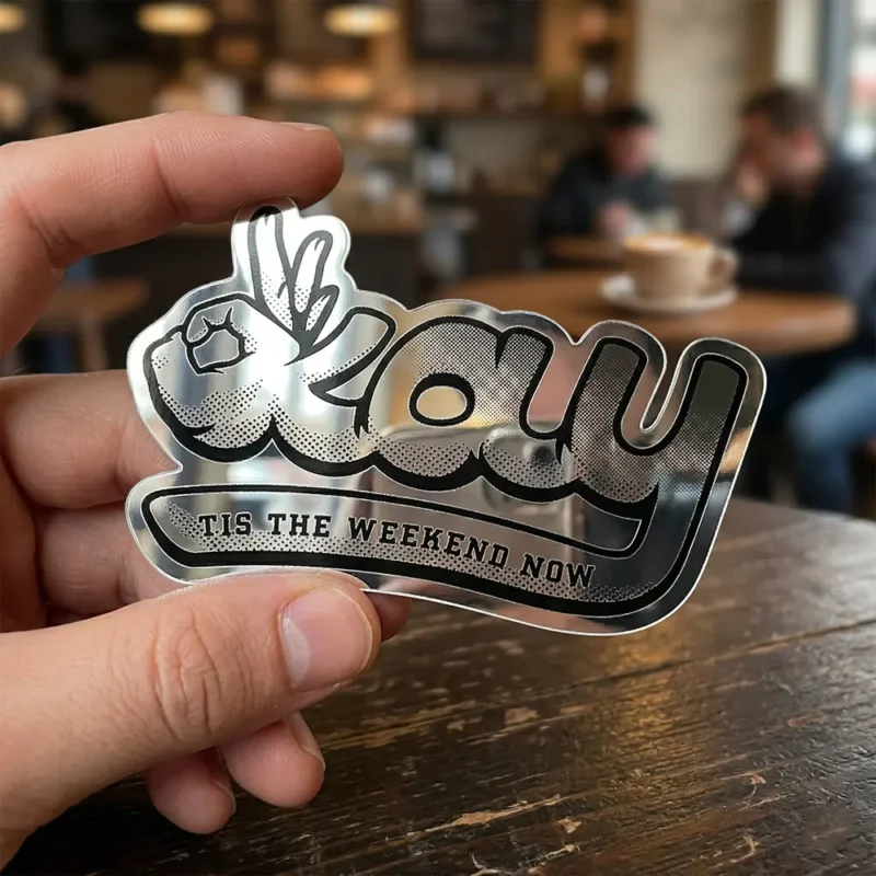 Silver mirror-finish die cut logo sticker