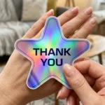 Holographic star-shaped Thank You die cut sticker
