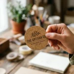 Round kraft paper die cut sticker for an artisan brand