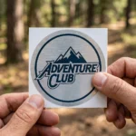 Brushed metal effect round Adventure Club kiss cut sticker