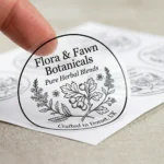 Clear kiss cut label for Flora and Fawn Botanicals