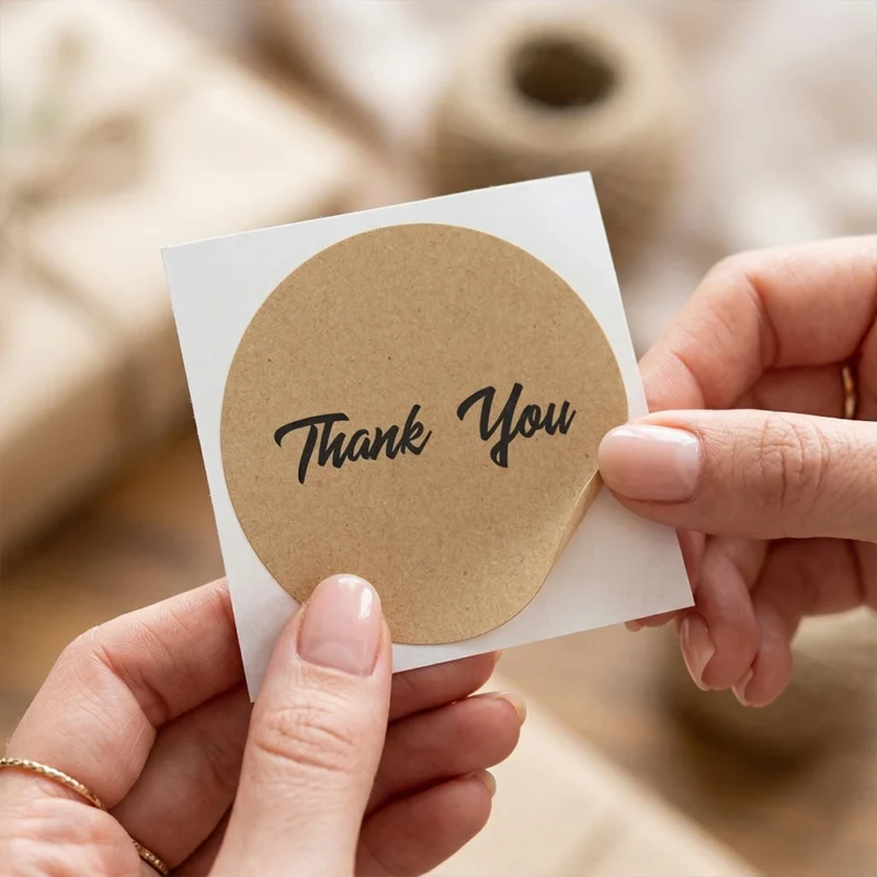 Round kraft paper Thank You kiss cut sticker